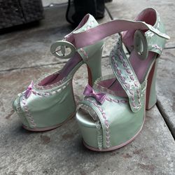 Pastel Green dainty platforms heels shoes