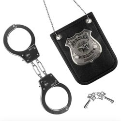 Police Badge and Handcuffs Toys Cop Pretend Role Play Set for Boys Girls Kids Halloween Costumes Accessories Gifts Treats Party Favors Supp