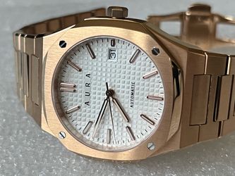 AURA Date001 Rose/White 40mm, 316L Stainless Steel, Seiko NH35A Movement, Sapphire Crystal w/FKM Rubber Strap included (NEW)