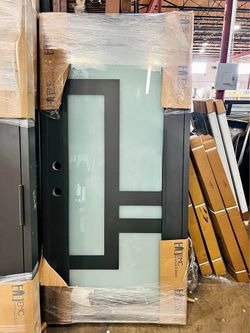 Modern Exterior Door with Frosted Glass Panels