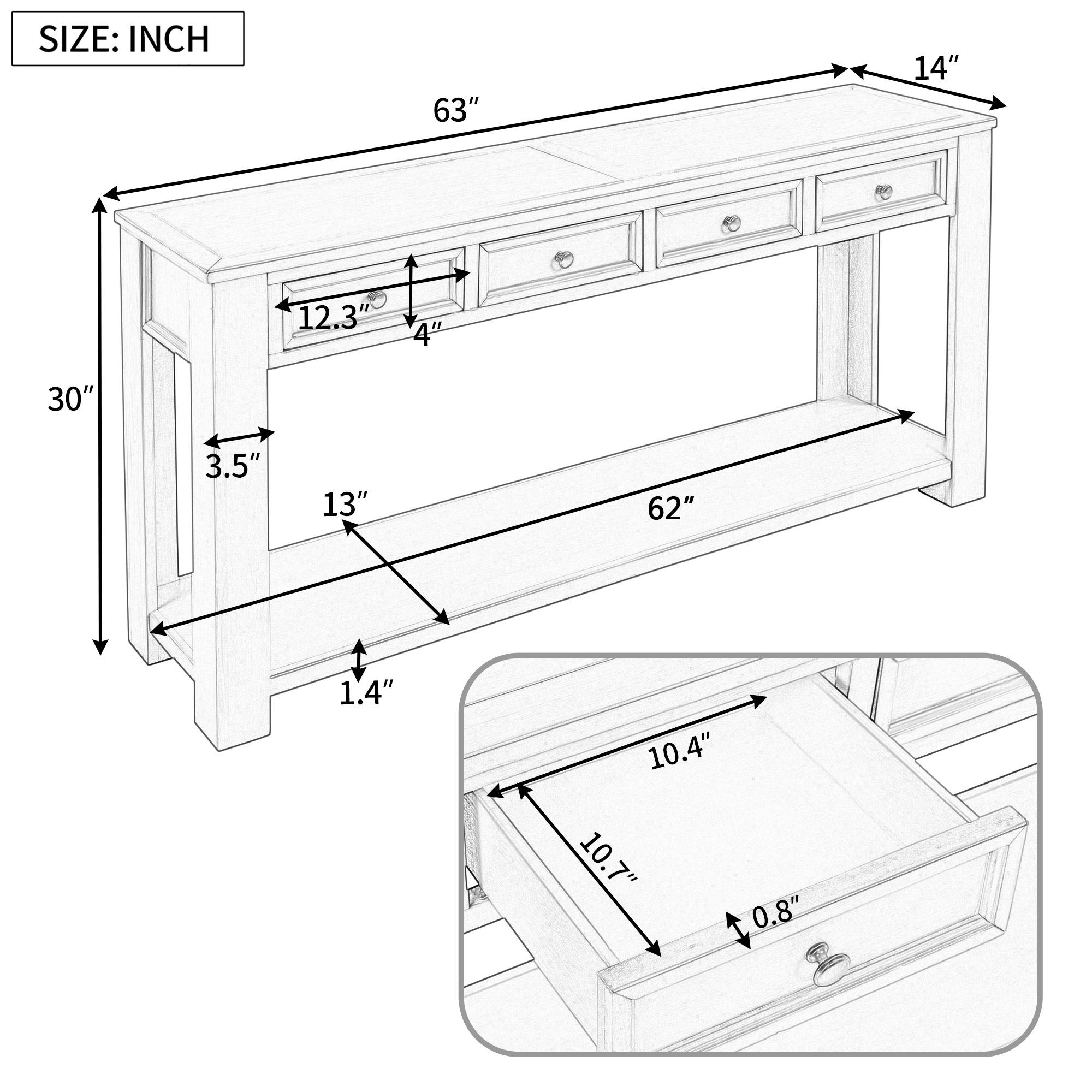 TREXM Console Table/Sofa Table with Storage Drawers and Bottom Shelf for Entryway Hallway(Espresso)