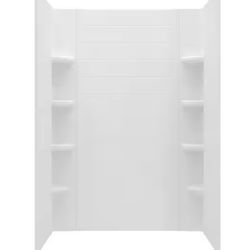 Ovation Curve 48 in. W x 72 in. H 3-Piece Glue Up Alcove Subway Tile Shower Walls in Arctic White