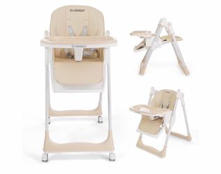 3-in-1 Foldable High Chair for Babies & Toddlers – Adjustable Height, Reclining Seat, 5-Point Safety Harness, Removable Tray, Lockable Wheels and Wash