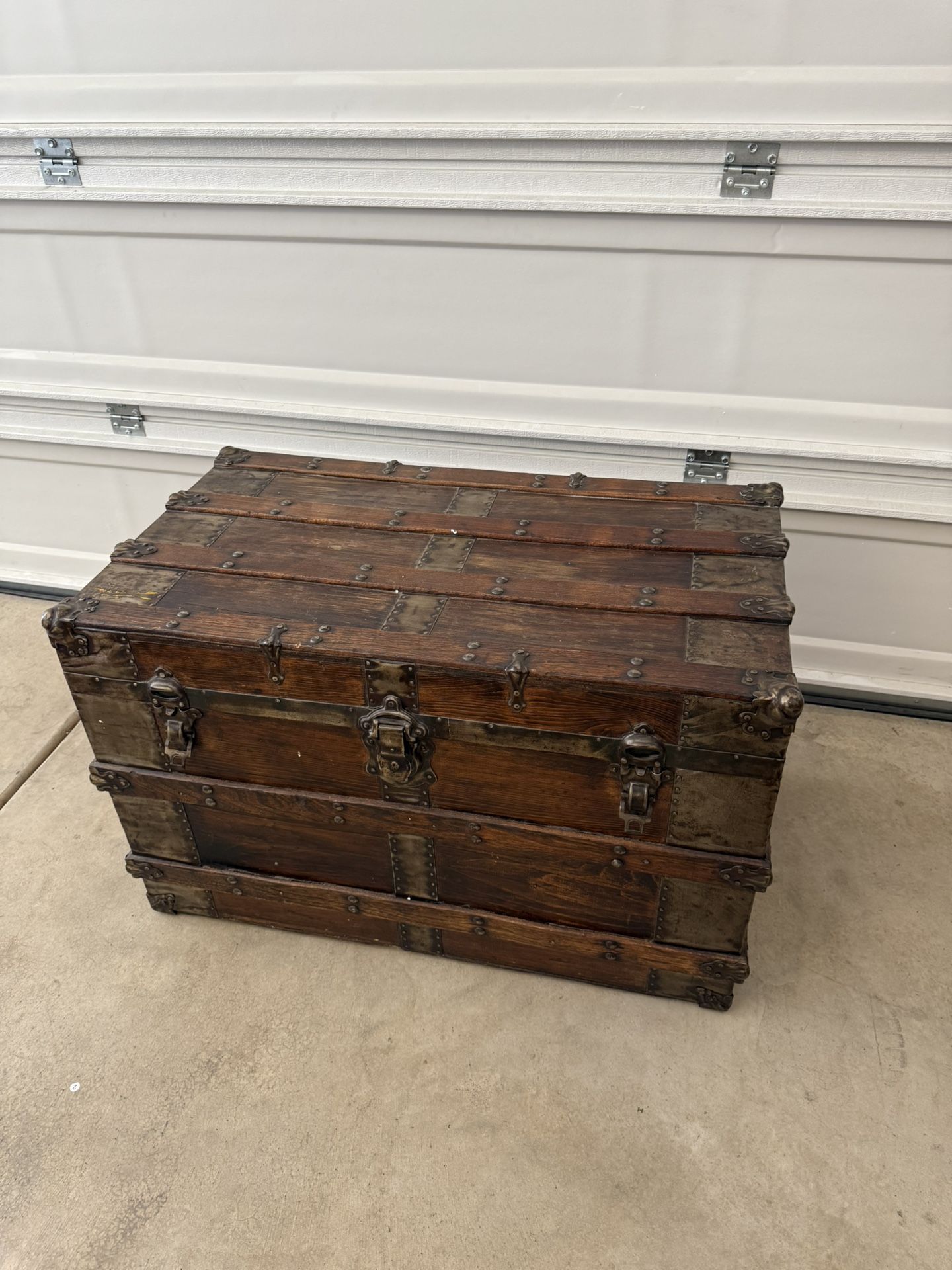 Vintage 18th century solid wood chest with heavy duty steel hinges!