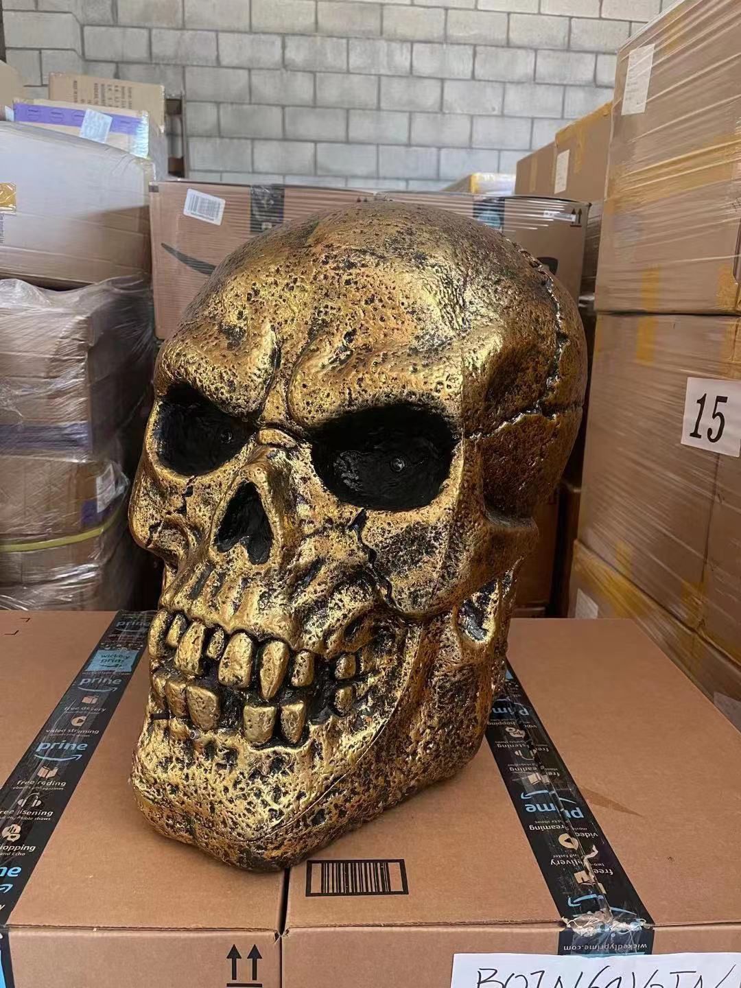 Halloween Decoration Gold Skull Status 20.5” Tall Big Size Sensor& Sounds Effect $20
