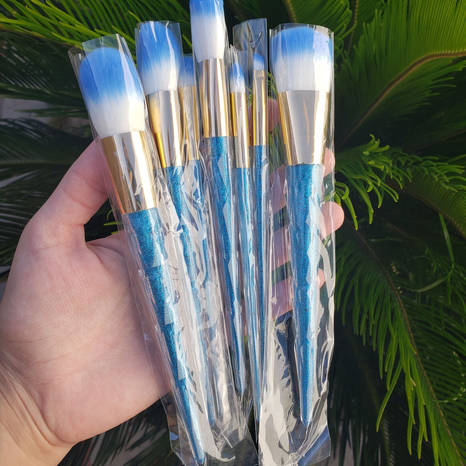 Blue unicorn makeup brush set