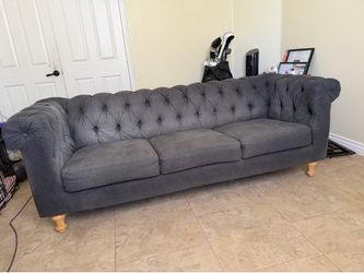 Large Gray Tufted 3-Seat Couch