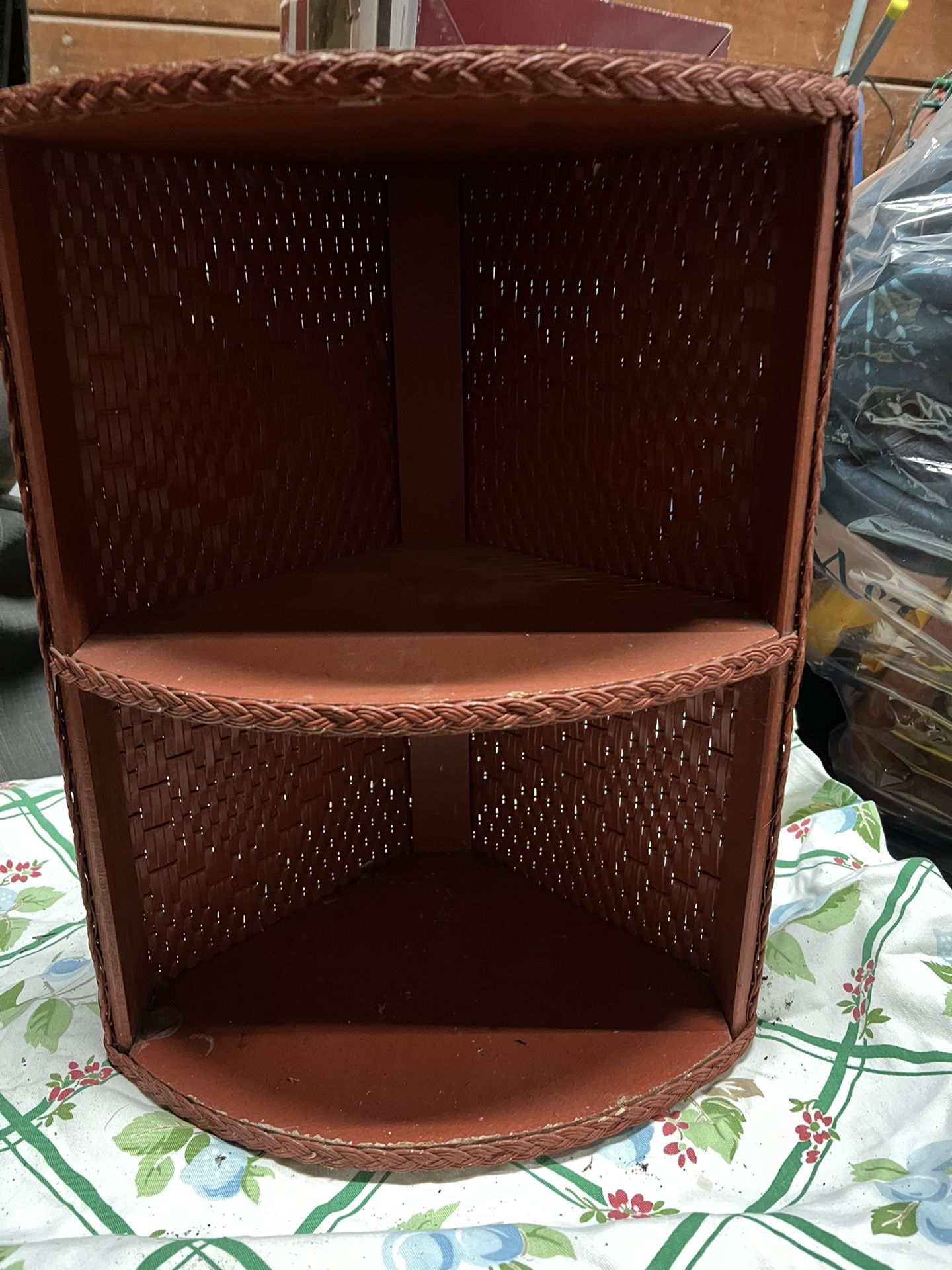 Red Wicker Corner Hanging Shelf