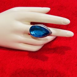Elegant Blue Teardrop Ring Sterling Silver 925