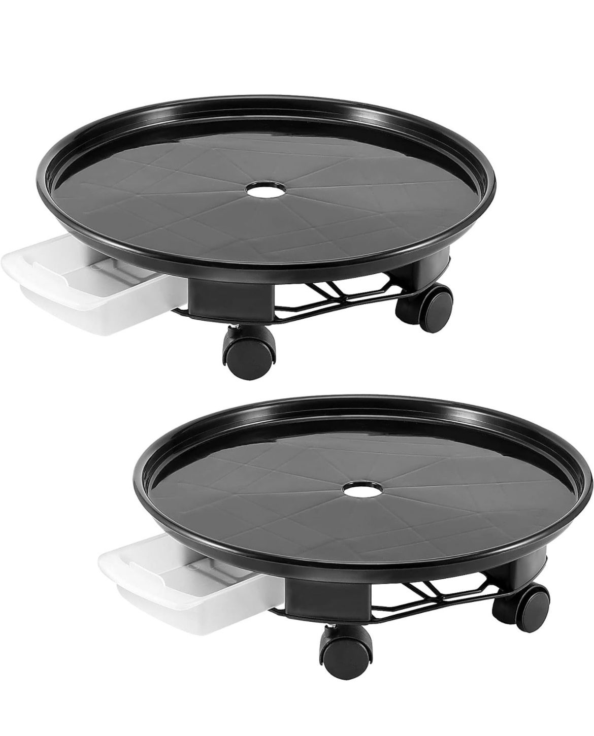 2 PCS 15 Inch Black Plant Caddy, Round Flower Pot Mover Plant Saucer with Caster Wheels and Water Container, Movable Planter Dolly Trolley Tray for Ou