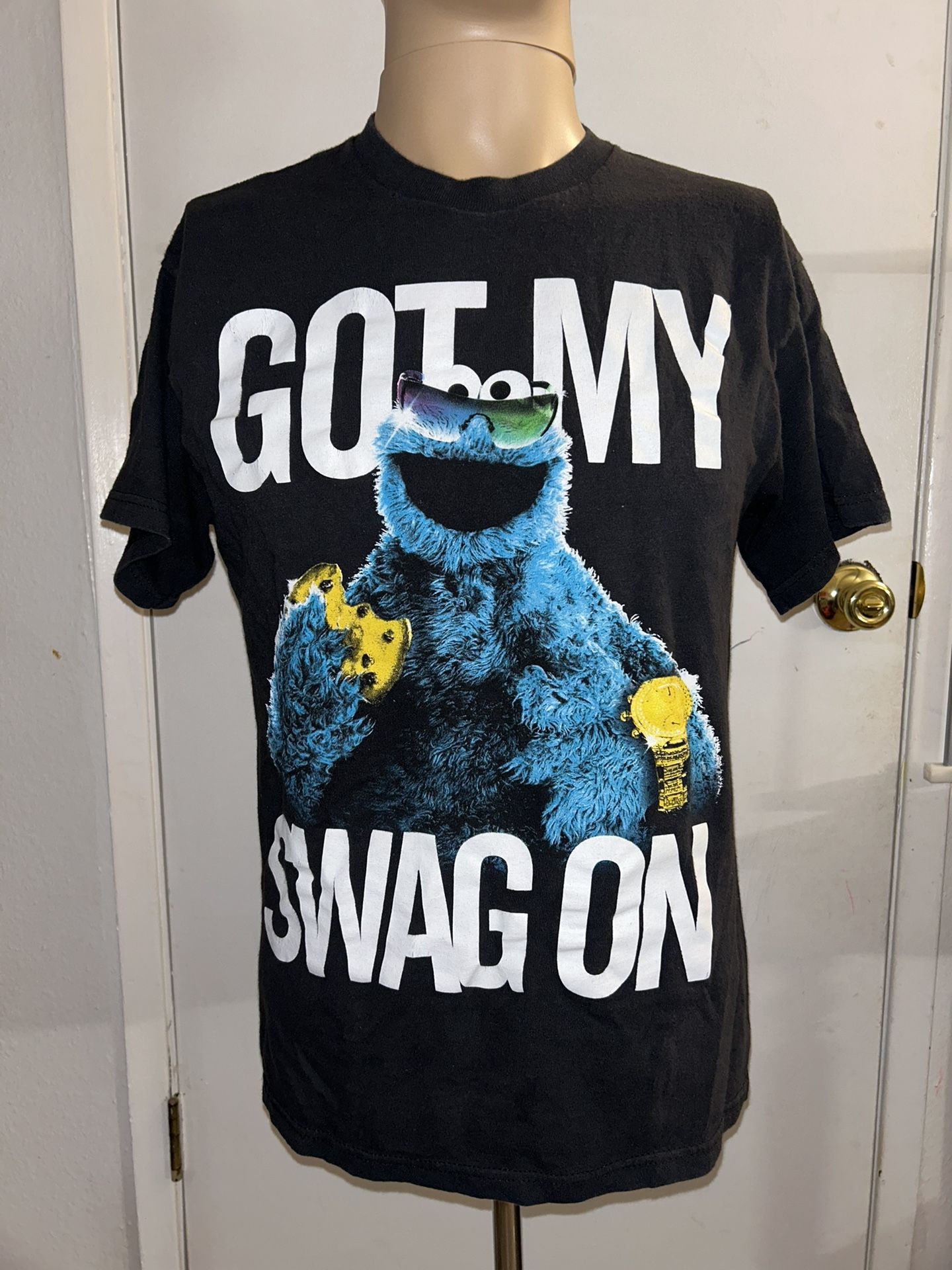 Sesame Street Black T Shirt Got My Swag On Cookie Monster Adult Unisex Sz M