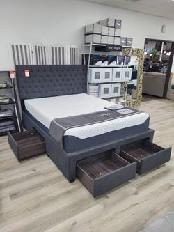 QUEEN STORAGE PLATFORM BED FRAME WITH 4 DRAWERS