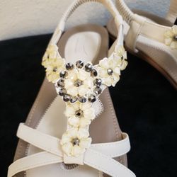 NEW! Women's Flat Rhinestone Sandals - Ankle Strap - Waterproof