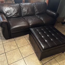Leather Sofabed With Storage Ottoman