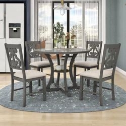 Round Dining Table 42" with Curved Legs and Accent Shelf – Gray