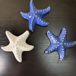 Set of 3 ceramic starfish décor
