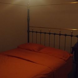 Full Size Bed Frame, Metal 4 Post And Brass Rails 