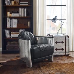 Art Leon IndustrIal Retro Top Grain Leather & Aluminum Accent Chair