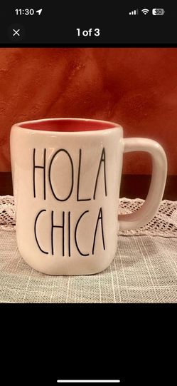 🟠Rae Dunn By Magenta Collection “Hola Chica” Mug White RARE Orange inside