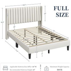 Full Size✅️Bed Frame Upholstered Platform Bed with Fabric Headboard, Wing Edge Design/Non-Slip