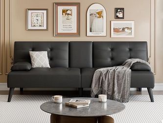 64" Futon Sofa Bed, Convertible Loveseat with 2 Cup Holders