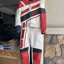 AGV White Red Black Vintage Motorcycle Leathers Jacket and Pants