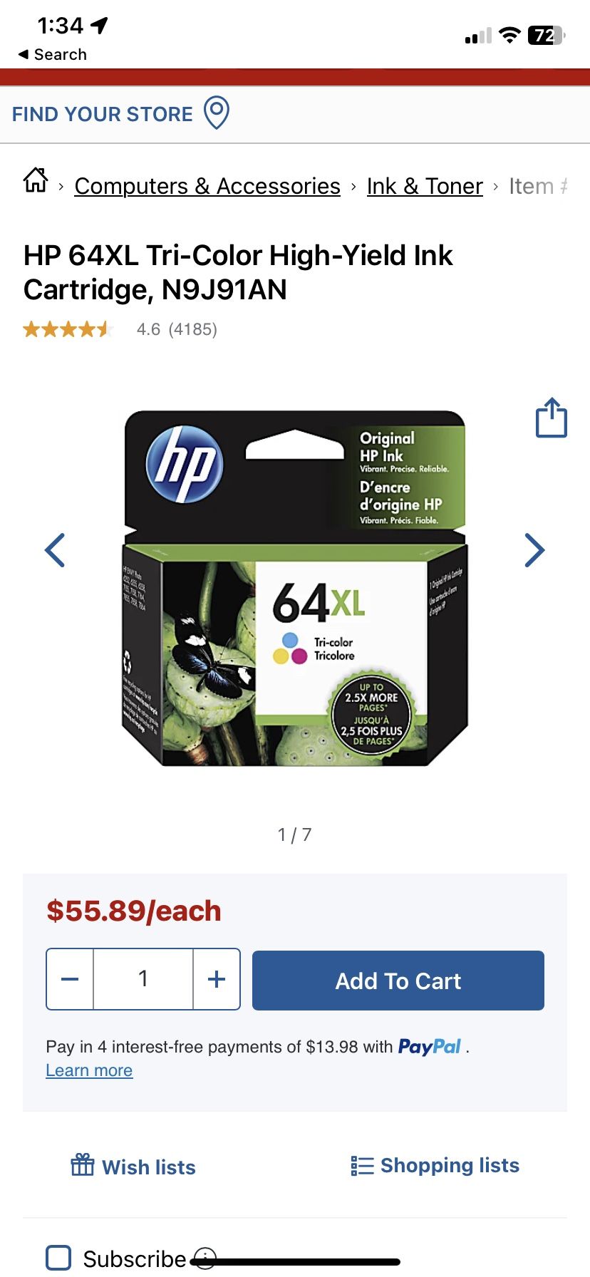 hp Ink 64xl tri color
