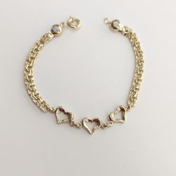 10kt Real Gold Heart Chino Link Bracelet 