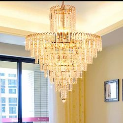 Home Depot Gold Crystal Chandelier – 9 Lights – 24” × 30” – $100 OBO