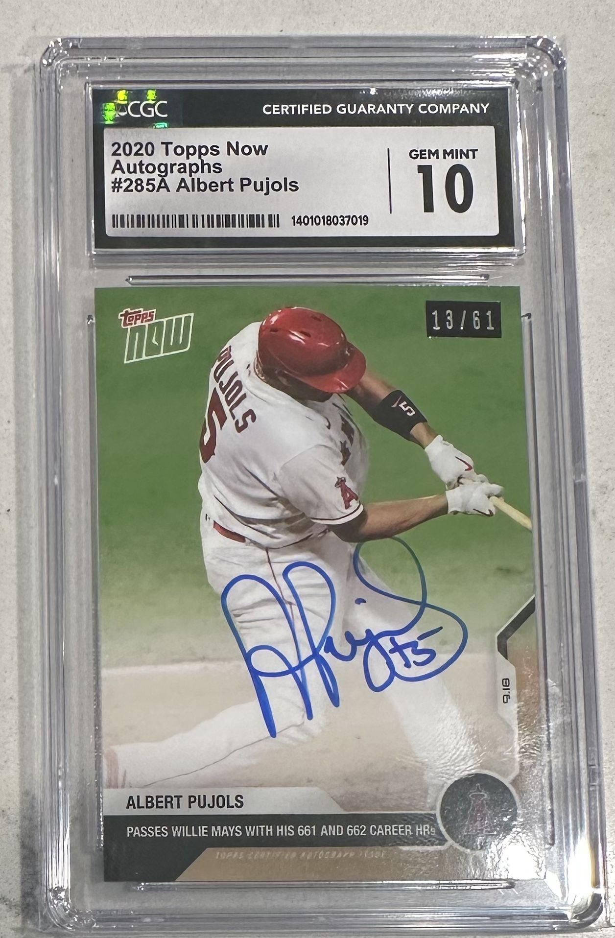 2020 Topps Now #285a Albert Pujols Auto Corrected /61