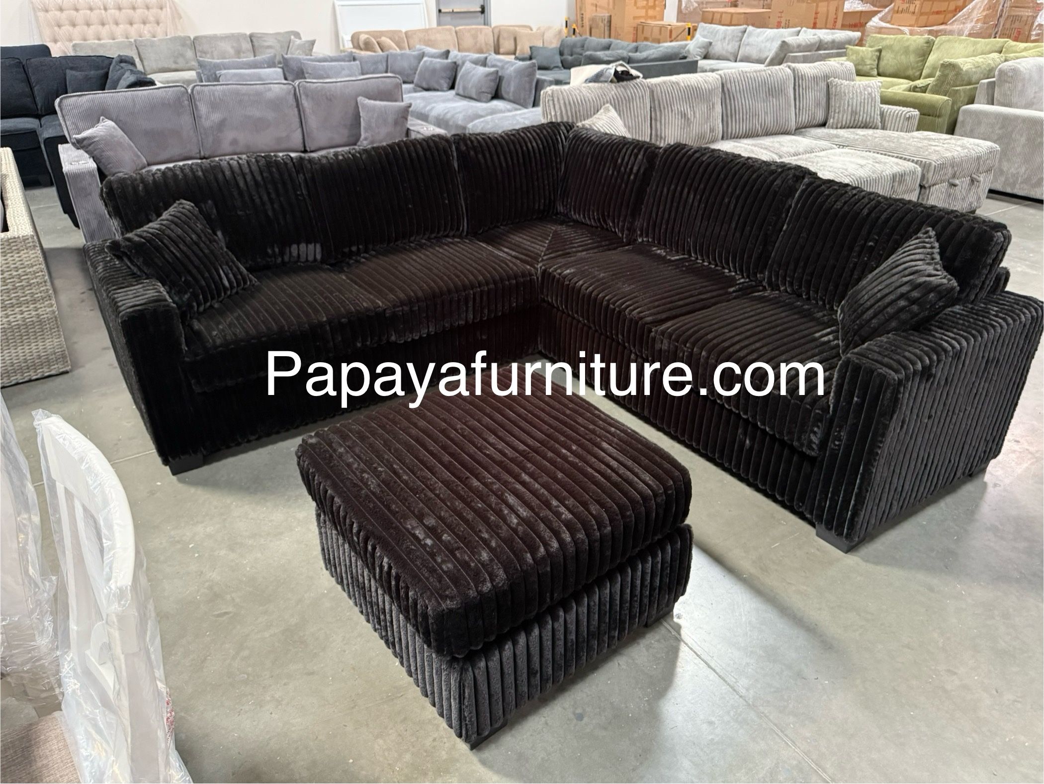 New! Black Couch, Plush Sectional, Black Sectional And Ottoman, Corduroy Sectional, Black Corduroy Couch, Sofa, Sectionals, Fluffy Sofa And Ottoman,