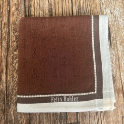 Felix Bühler Brown Monogram Pocket Square Handkerchief 17x17 Mens Vintage