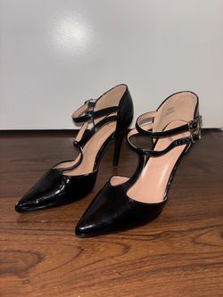 Black Patent Stiletto Heels with Ankle Straps