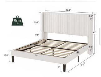🤍 Elegant White Queen Upholstered Bed Frame – Like New!