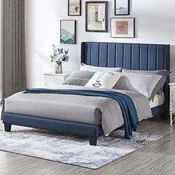NEW! Navy Blue Queen Size Platform Bed + Mattress Included!! COMBO SALE!!!