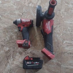 Milwaukee m18 fuel brushless cordless 4-1/2' to 5' grinder and 1/4' hex impact driver 4 speed one key w/XC5.0Ah battery 18v 