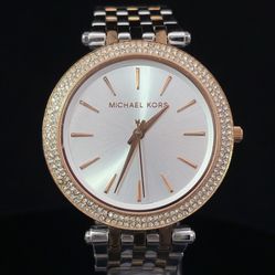 MICHAEL KORS DARCI TRI,3 TONE,SILVER+GOLD+ROSE GOLD,PAVE, BRACELET WATCH 