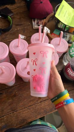 8 Homemade Pink Ribbon Cups