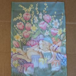 Flag Easter Garden Decor 17" Length 12" Width Bunny Painting Flowers