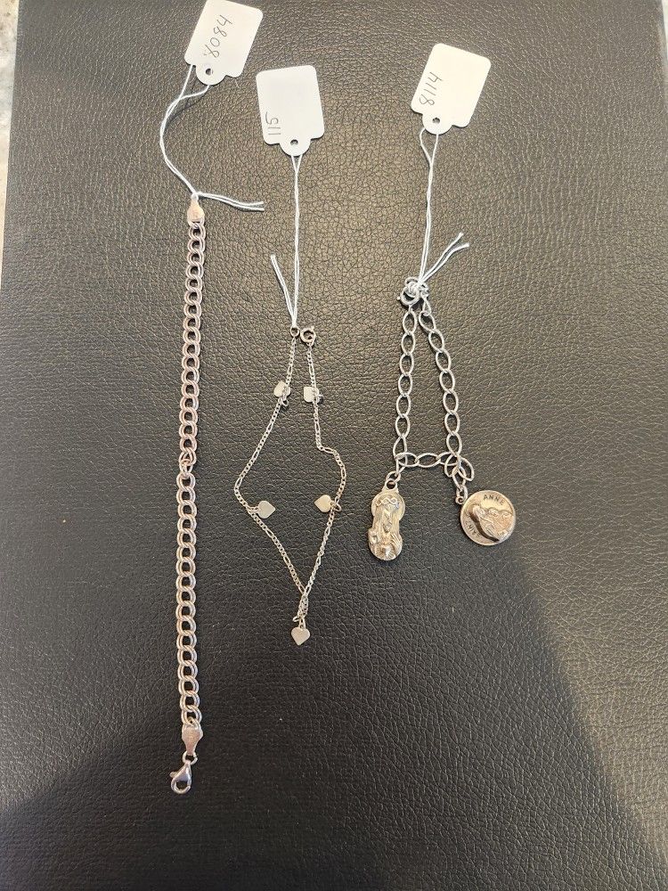 3 Sterling Silver Bracelets,  .925 Silver, 27.6 g