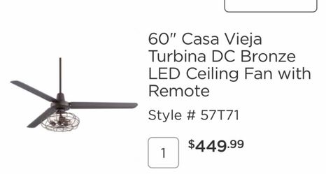 Casa Vieja Bronze 60” Metal Turbine Fan With Lights