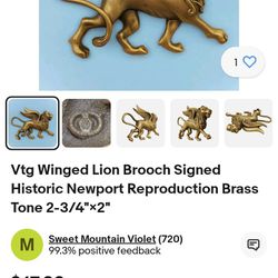 Vintage Winged Lion Brooch