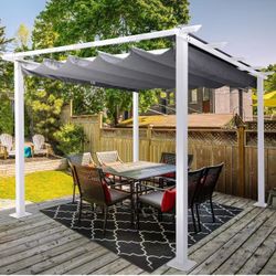 🔥🔥ON SALE🔥10' X 10' Outdoor Retractable Pergola Canopy with White Frame for Backyards, Gardens, Patio Pergola with Sun Shade Canopy (Gray)$180