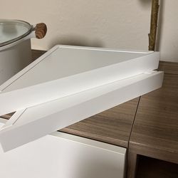 2 white corner wall shelves