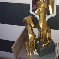 2 Gold POLY RESIN cubist Greyhound statues