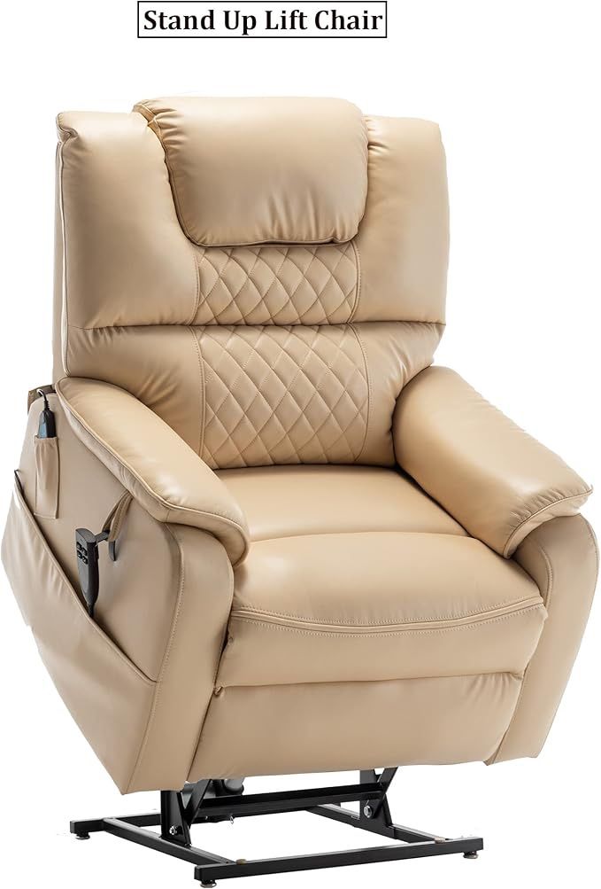 Flat Lift Chair, Heavy Duty, Infinite Position, Dual Motor Electric Reclining Chair, Standing Lift Chair with Hardwood Frame, Massage and Heat, Top