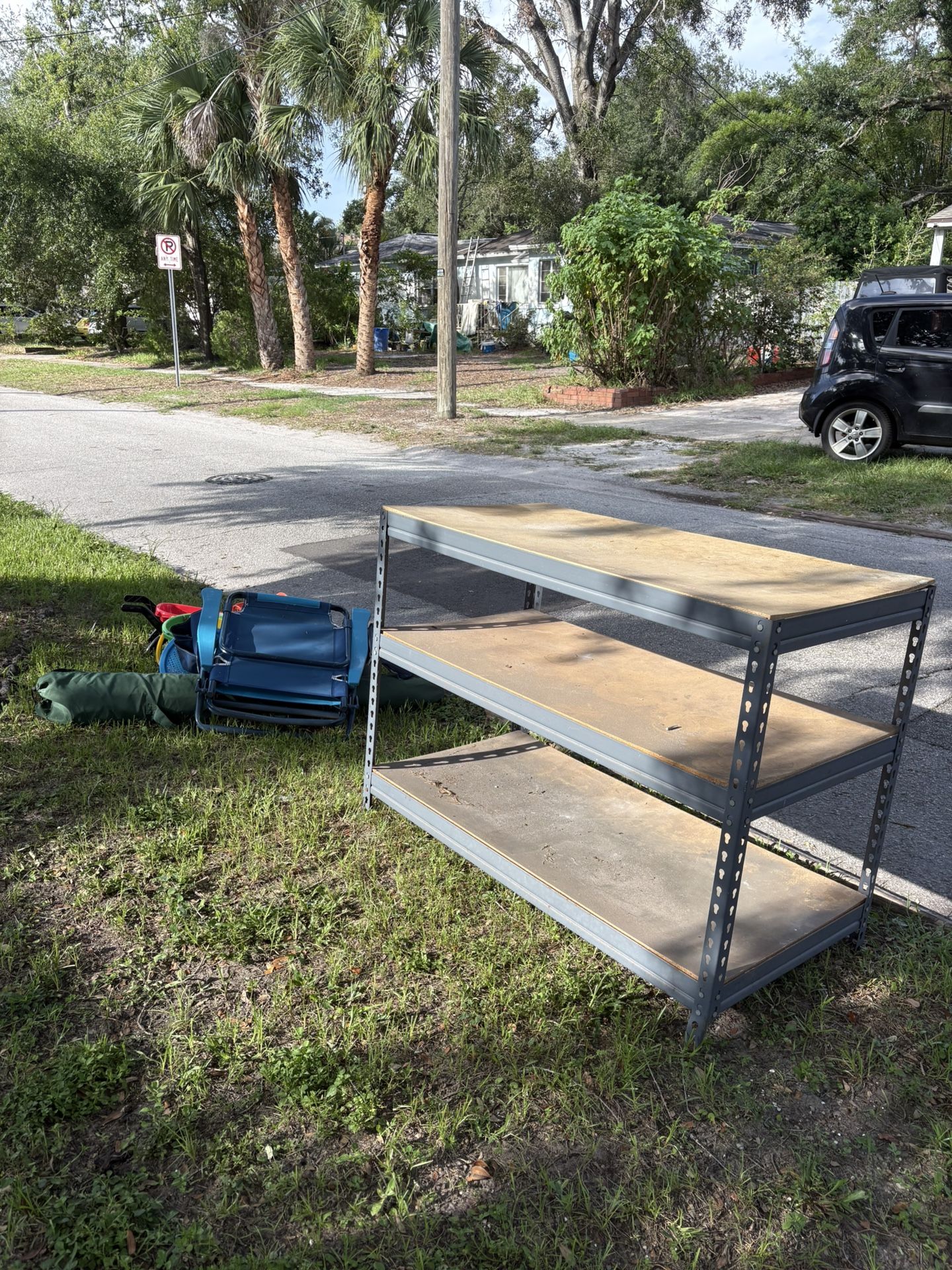 CURB ALERT, FREE(garage Shelving, Beach Toys)
