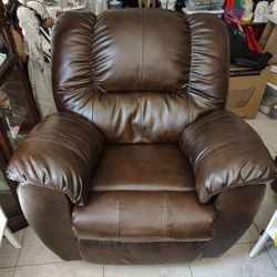 Brown Faux Leather Reclining Rocking Chair