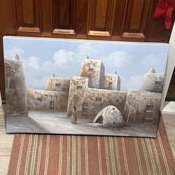 Vintage Southwestern Pueblo Signed Oil On Canvas Painting