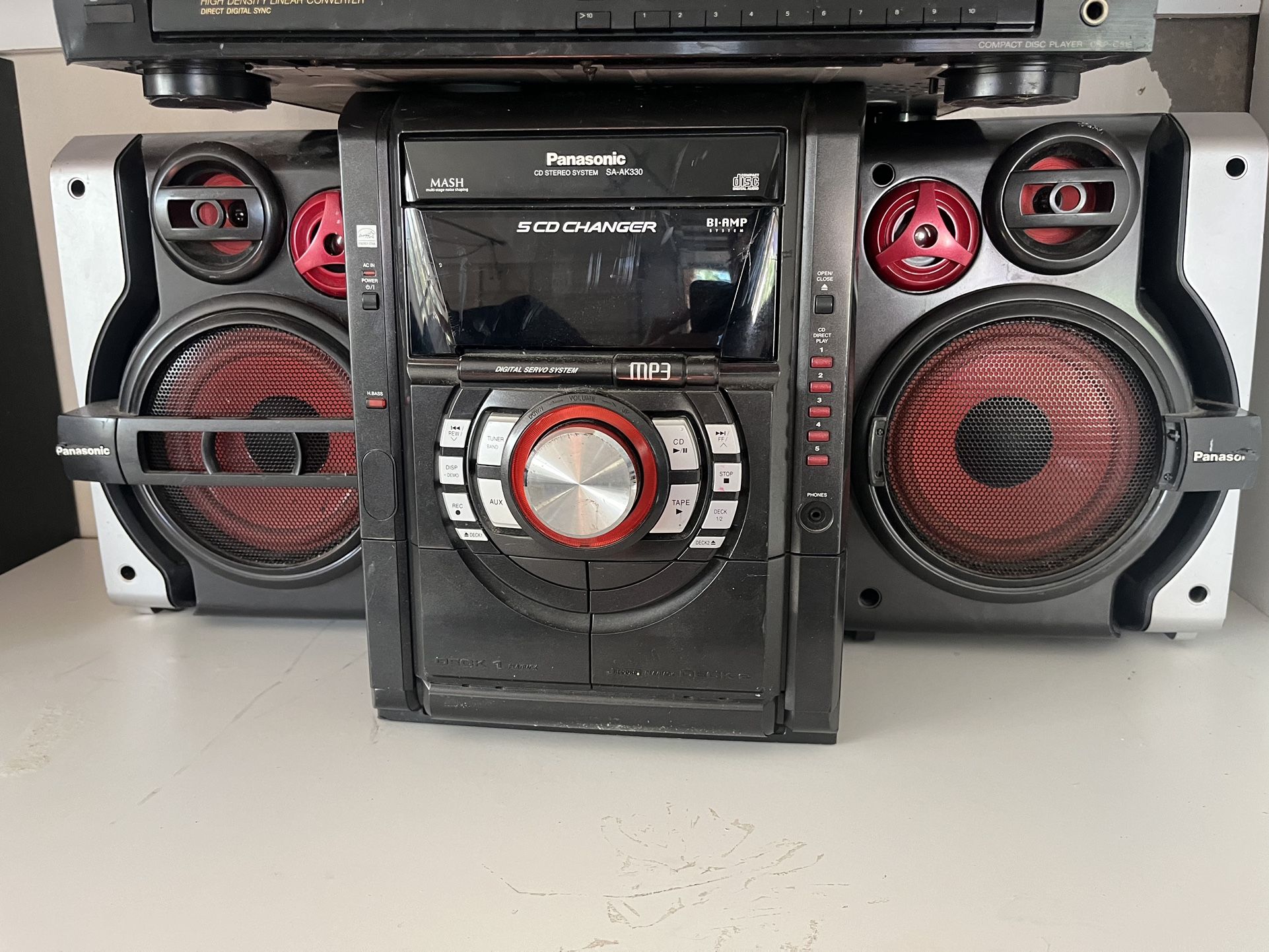 Panasonic Bookshelf Stereo System + Sony High Density Linear Converter With Sony Surround Sound Speakers 4 Of Them